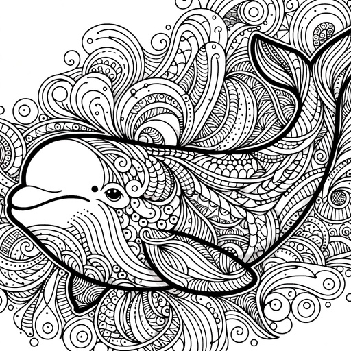 Zentangle Beluga Whale Coloring Page- 4 Free Printable Pages