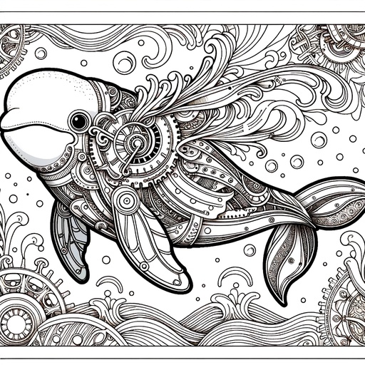 Steampunk Beluga Whale Coloring Page- 4 Free Printable Pages