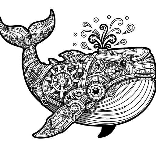 Steampunk Gray Whale Coloring Page