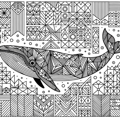 Geometric Fin Whale Coloring Page