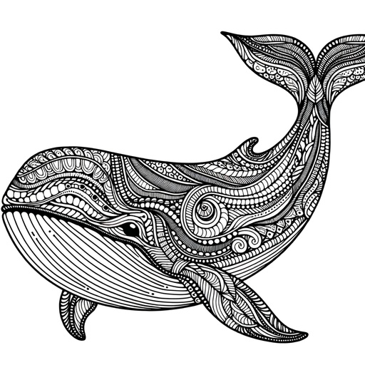 Zentangle Fin Whale Coloring Page