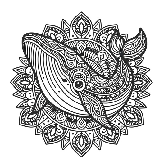 Mandala Bowhead Whale Coloring Page