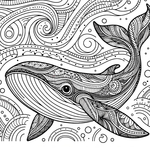 Zentangle Bowhead Whale Coloring Page- 4 Free Printable Pages