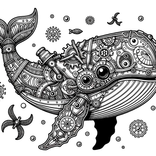 Steampunk Bowhead Whale Coloring Page