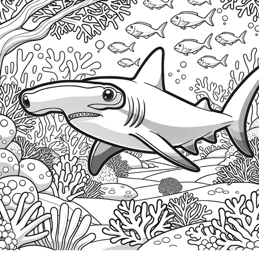 Underwater Hammerhead Shark Coloring Page