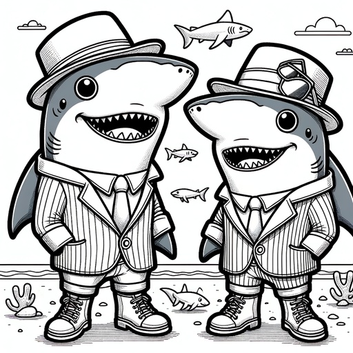 Hammerhead Shark in Suits Coloring Page