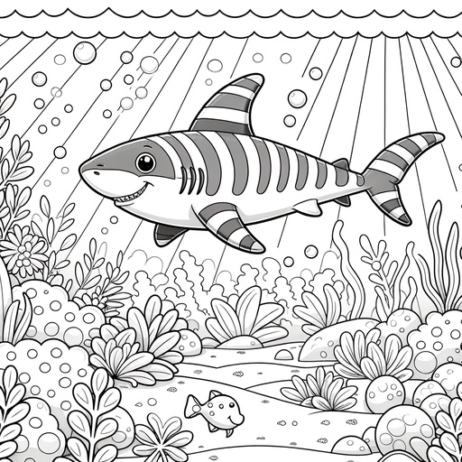 Underwater Tiger Shark Coloring Page