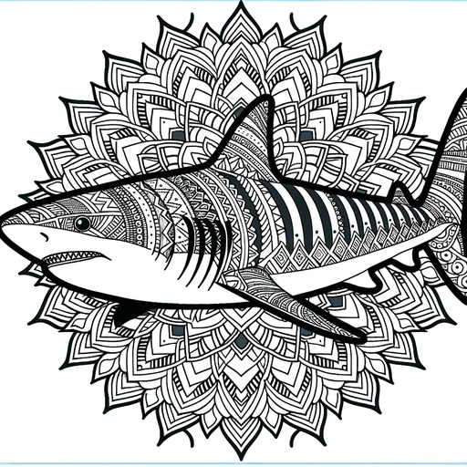 Mandala Tiger Shark Coloring Page