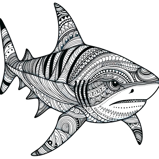 Zentangle Tiger Shark Coloring Page