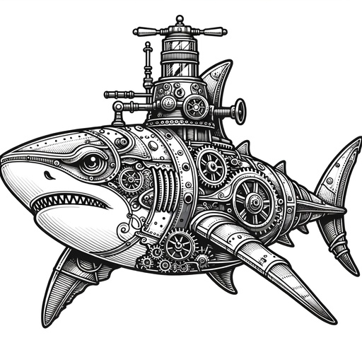 Steampunk Tiger Shark Coloring Page