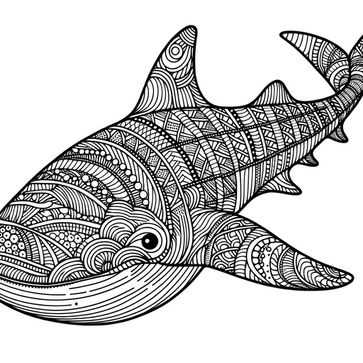 Zentangle Whale Shark Coloring Page