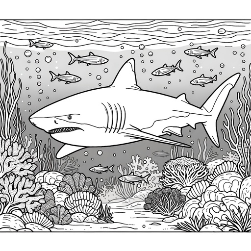 Underwater Bull Shark Coloring Page