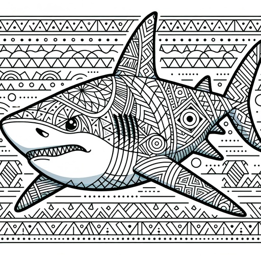 Geometric Bull Shark Coloring Page