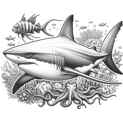 Realistic Bull Shark Coloring Page