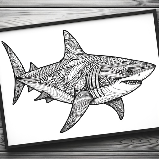 Zentangle Bull Shark Coloring Page