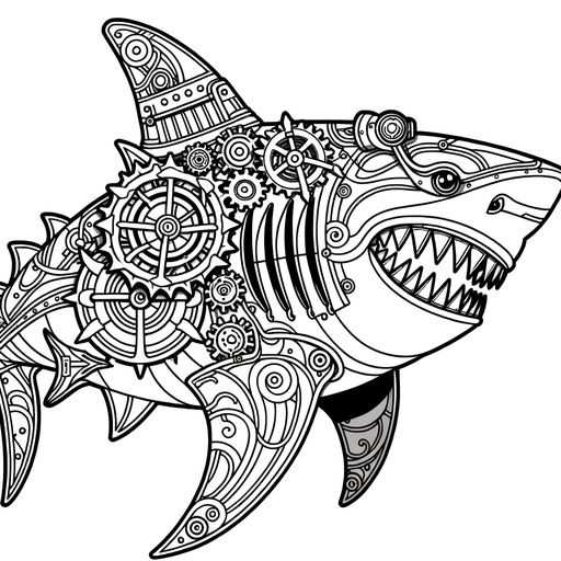 Steampunk Bull Shark Coloring Page