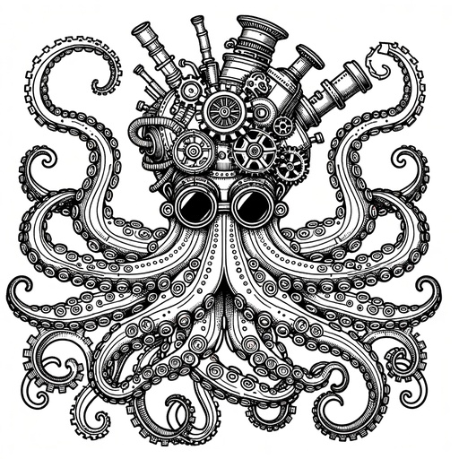 Steampunk Octopus Coloring Page