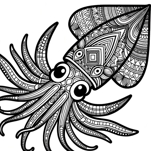 Mandala Giant Squid Coloring Page