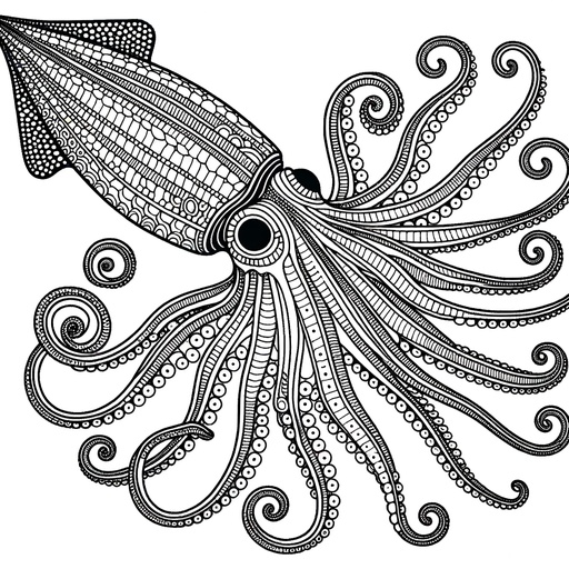 Mindful Giant Squid Coloring Page