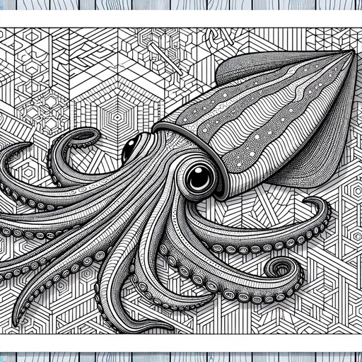 Geometric Giant Squid Coloring Page