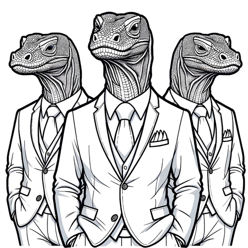 Komodo Dragon in Suits Coloring Page