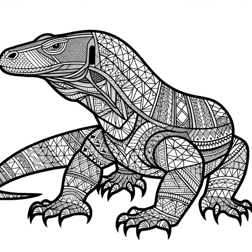 Geometric Komodo Dragon Coloring Page