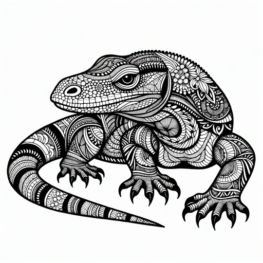 Zentangle Komodo Dragon Coloring Page