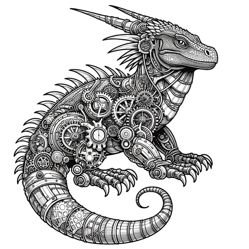 Steampunk Komodo Dragon Coloring Page