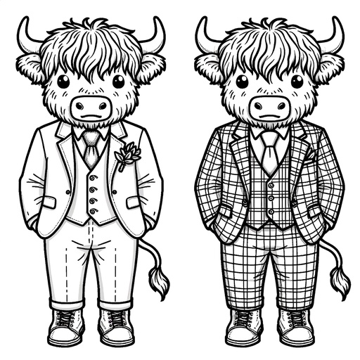 Highland Cattle in Suits Coloring Page