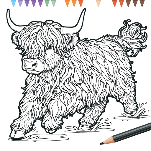 Action Pose Highland Cattle Coloring Page
