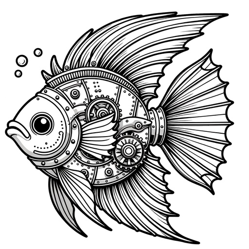 Steampunk Angel Fish Coloring Page