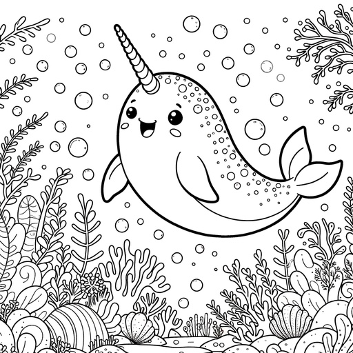 Underwater Narwhal Coloring Page