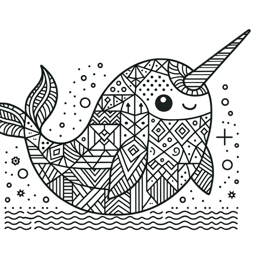 Geometric Narwhal Coloring Page