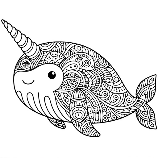 Zentangle Narwhal Coloring Page