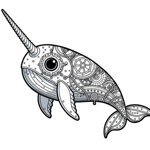 Steampunk Narwhal Coloring Page