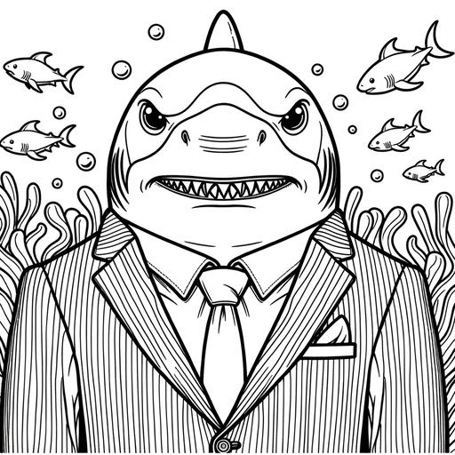 Great White Shark in Suits Coloring Page