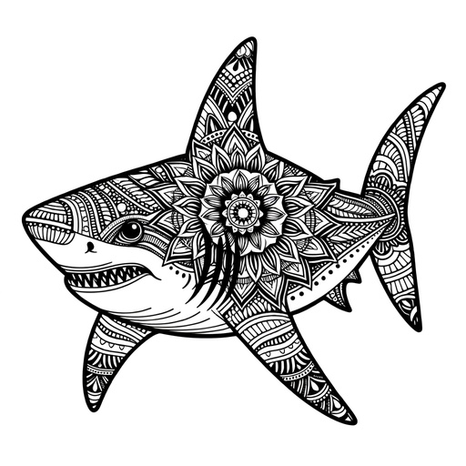 Mandala Great White Shark Coloring Page