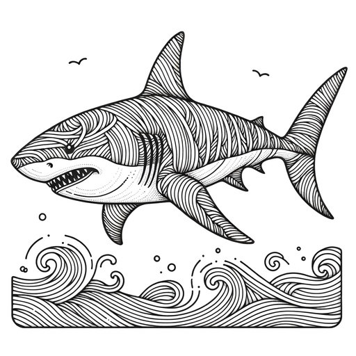 Zentangle Great White Shark Coloring Page