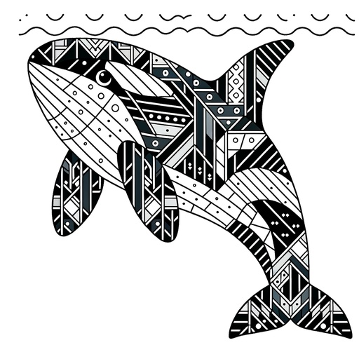 Geometric Killer Whale Coloring Page