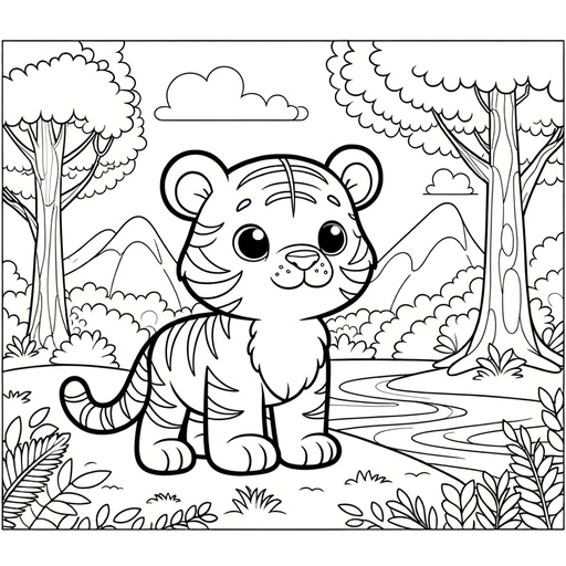 Tiger in Nature Coloring Page