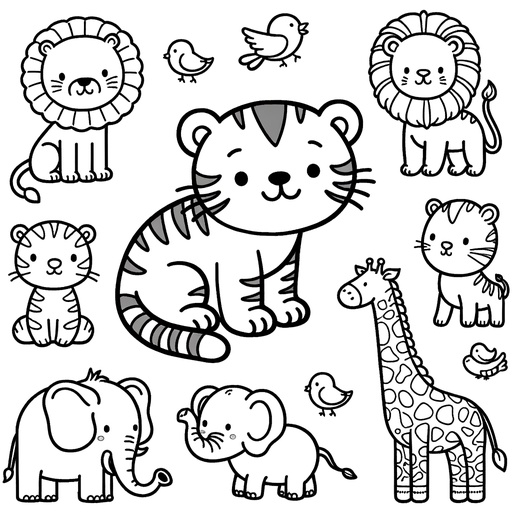 Tiger with Jungle Friends Coloring Page