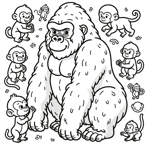 Gorilla with Jungle Friends Coloring Page