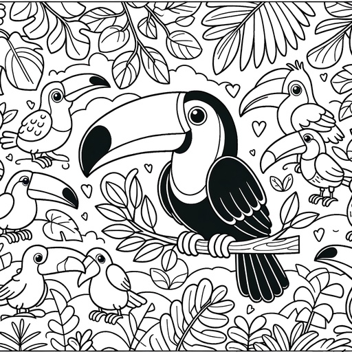 Toucan with Jungle Friends Coloring Page