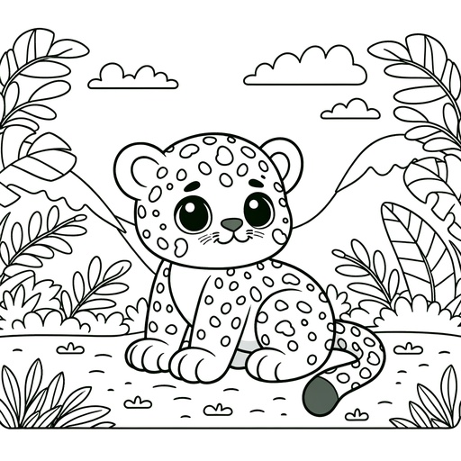 Leopard in Nature Coloring Page