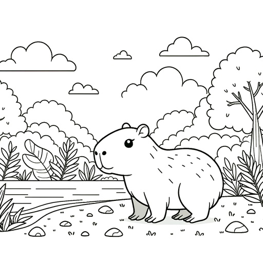 Capybara in Nature Coloring Page