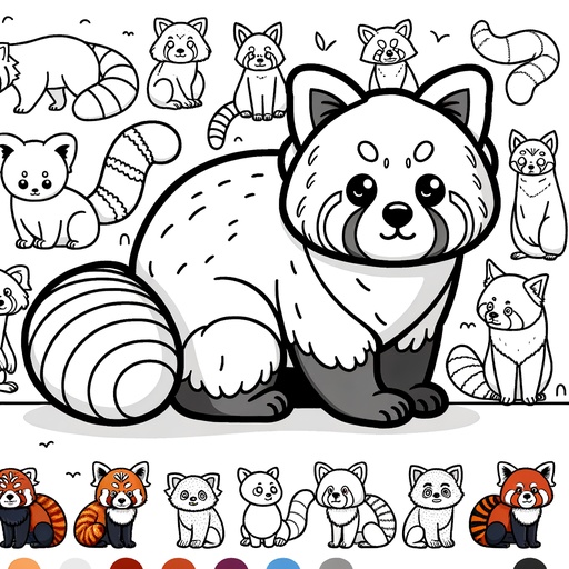 Red Panda with Forest Friends Coloring Page