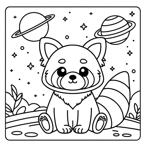 Space Red Panda Coloring Page