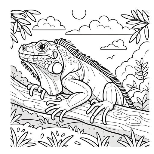 Iguana in Nature Coloring Page