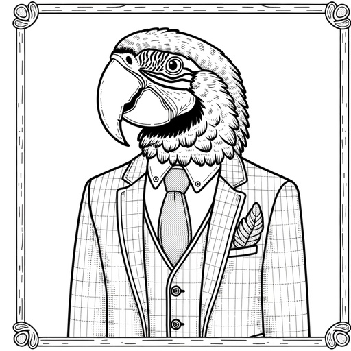 Macaw in a Suit Coloring Page