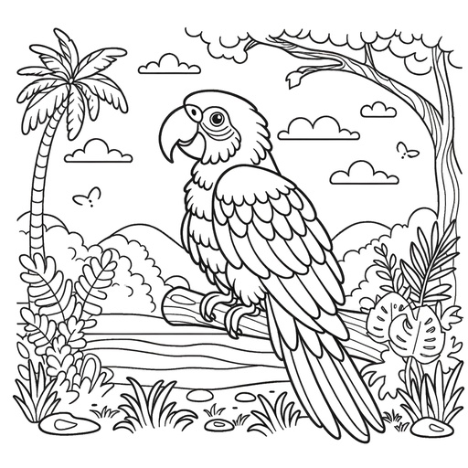 Macaw in Nature Coloring Page